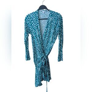 Diane Von Furstenberg Valencia Jersey Green White Leopard Print Wrap Dress 8